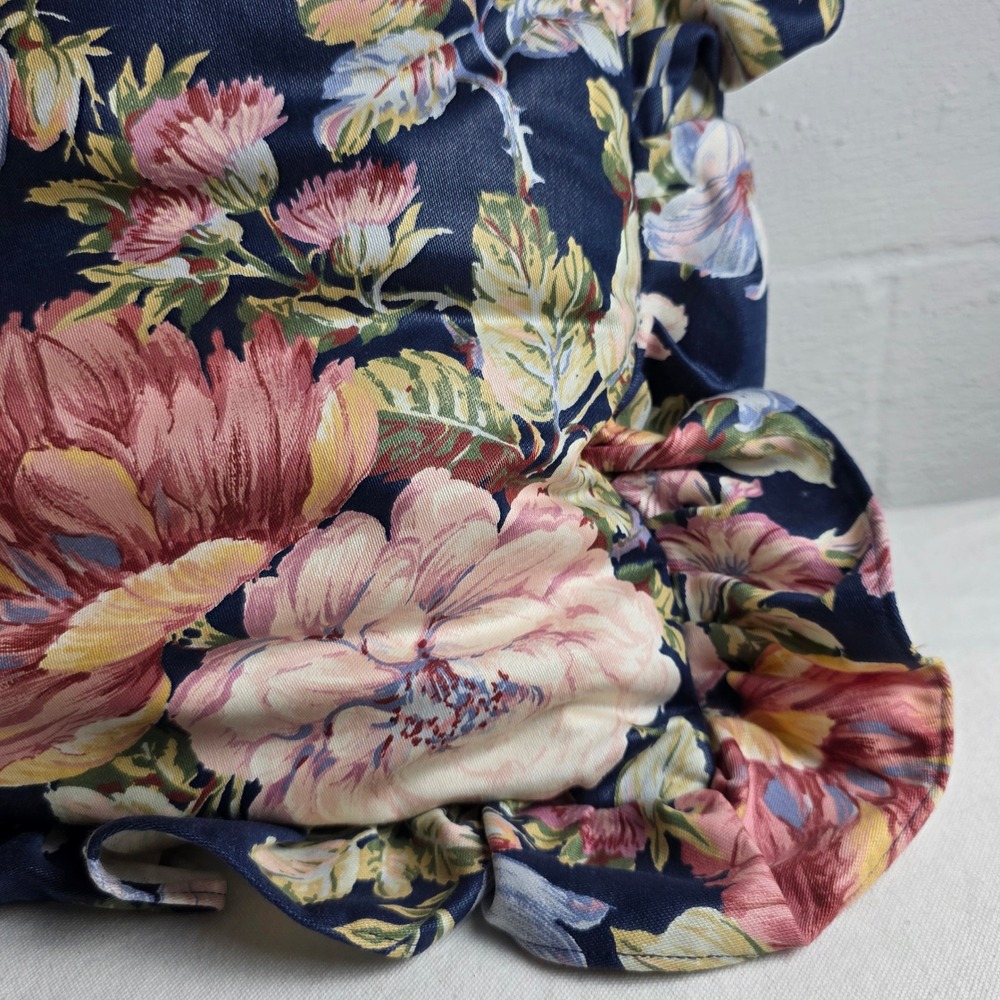 Vintage Floral Ruffled Throw Pillow Navy Blue Pink Botanical Cottagecore - Picture 8 of 9